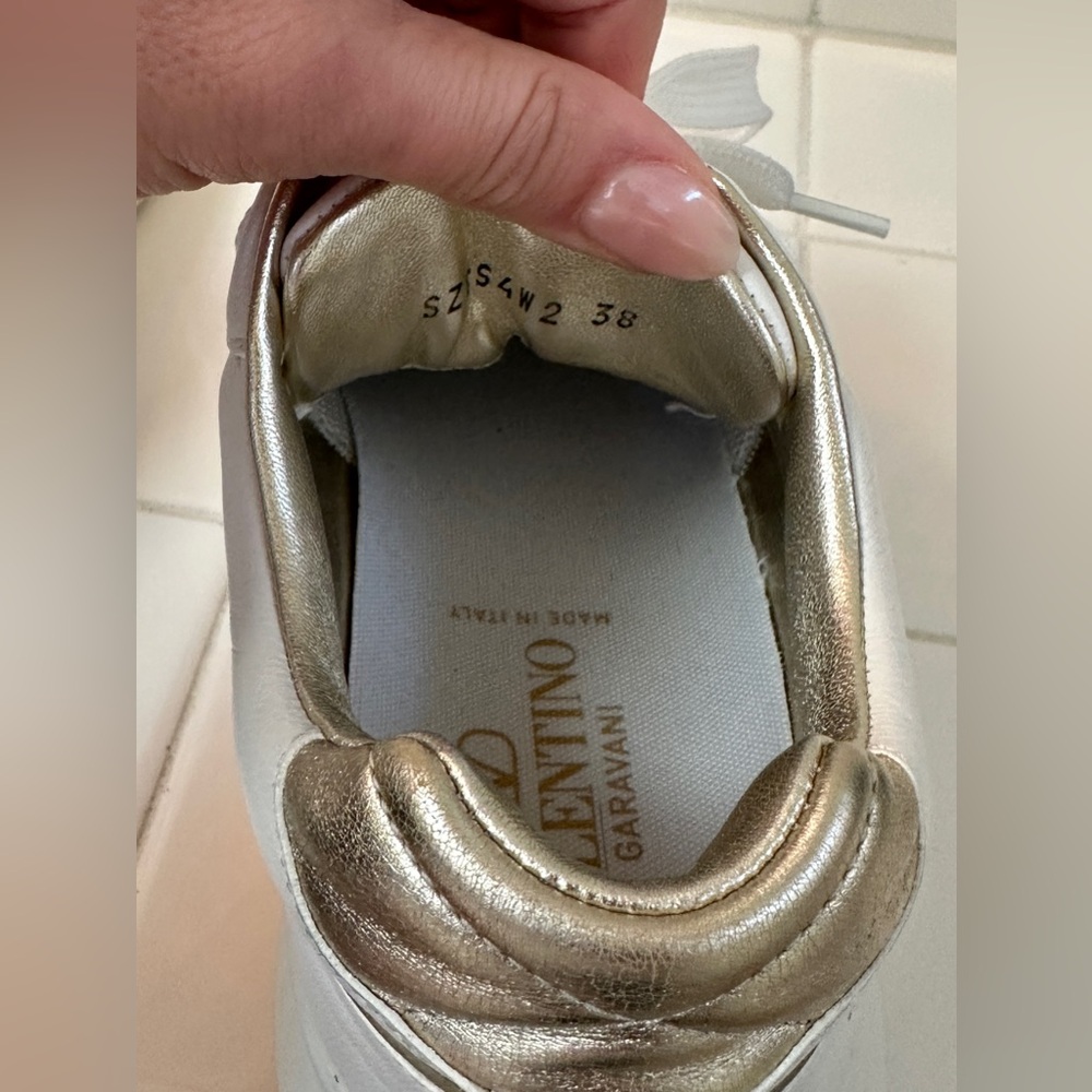 Valentino White Leather Sneakers with Gold Trim.  Authentic - Picture 11 of 14